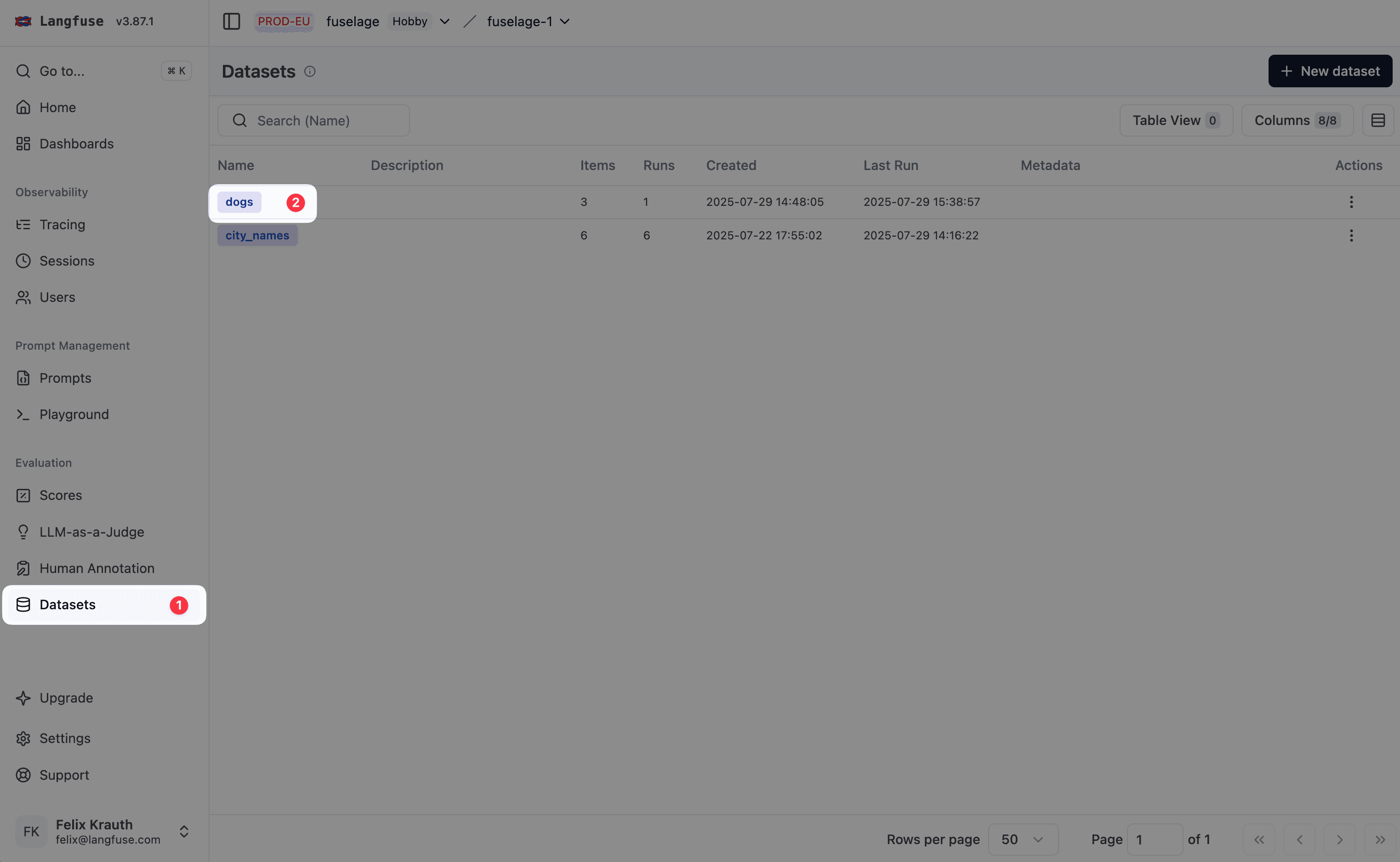 New Experiment Button